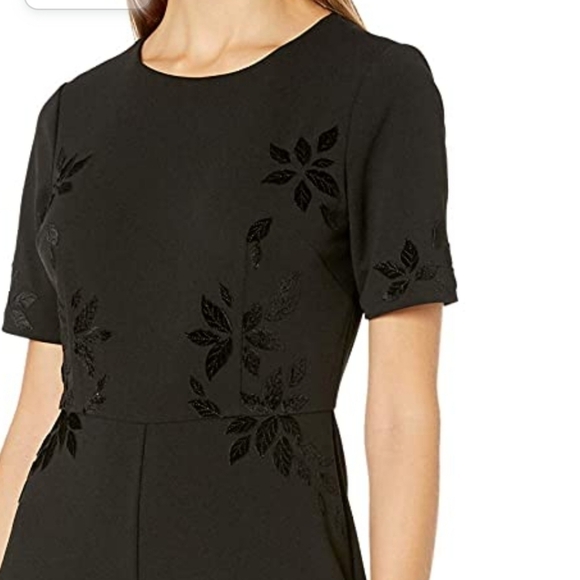 𝅺Adrianna Papell Black Wide Leg Floral Velvet Appliqué Jumpsuit - Picture 9 of 11